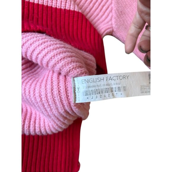 English Factory Contrast Zip Pullover Sweater size L Pink Red - Picture 9 of 10